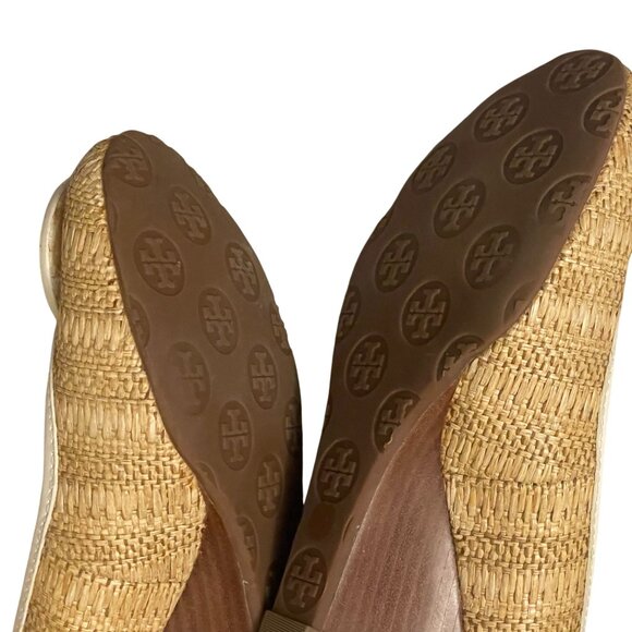 Tory Burch Sally Raffia Straw Pumps Wedge Sole Logo Women's 7.5M Beige - Picture 10 of 10